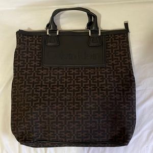 Calvin Klein Logo Canvas and Leather Tote